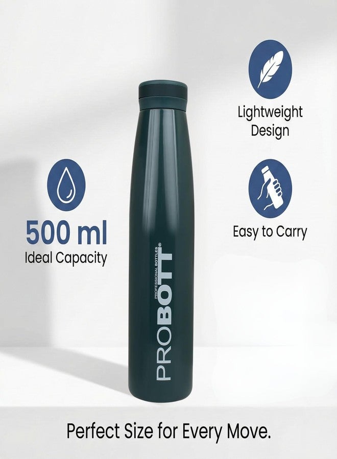 Probott Aquatic 500ml Vacuum Insulated Flask Bottle, Stainless Steel Hot and Cold Water Bottles, Dark Green |Screw Cap| Wide Mouth| Leak Proof |Easy to Carry for Travel, Camping, Gym, Sports, Office - Image 3
